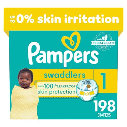Pampers Swaddlers Diapers - Size 1, One Month Supply (198 Count), Ultra Soft Disposable Baby Diapers