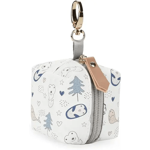 MOMIGO Pacifier Case Bag - Pacifier Holder with Clip for Diaper Bag Stroller Purse Charm, Holds 2 Pacifiers Outdoor Travel (Penguin)