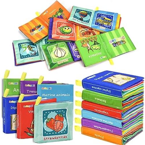 Dr.Rapeti Soft Cloth Books Baby Books Bath Books 6-Pack for Baby Infant Toddler Kids Crinkle Squeaky Washable Chewable Non-Toxic Early Educational Giftable