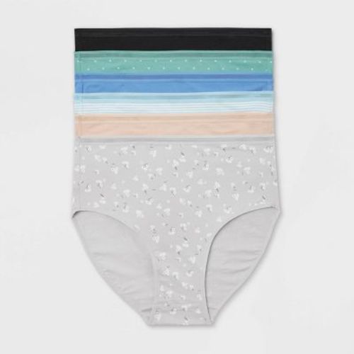 Women's 6pk Cotton Stretch Briefs Underwear - Auden™ Assorted Neutral S: High Rise, Pull-On, Solid Pattern, Midweight Fabric