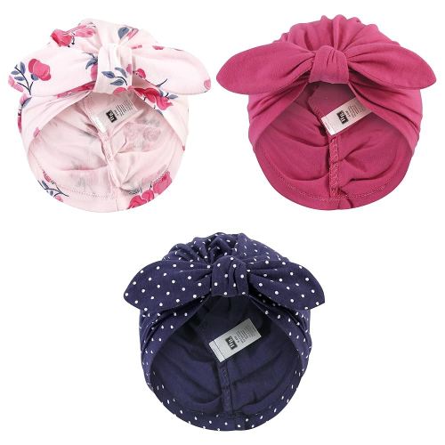 Hudson Baby Baby Girls Turban Cotton Headwraps, Pink Navy Floral, One Size
