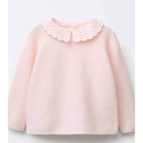 CROCHET KNIT COLLAR KNIT SWEATER - Pink | ZARA United States
