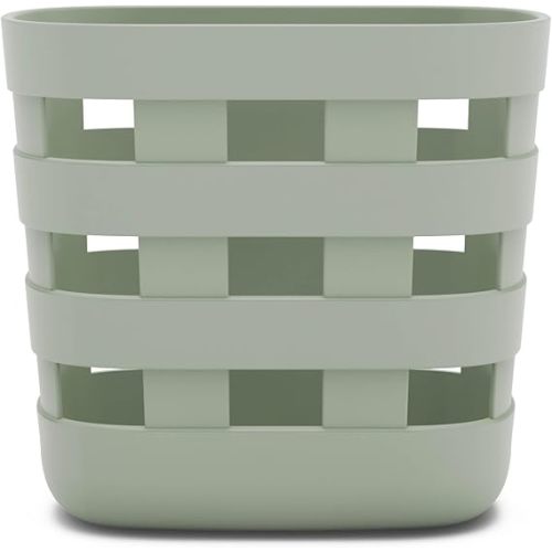 Lalo Bath Time Storage Bin - Keep Items Organized & Dry with Non-Toxic Plastic, Easy Cleanup, Removable Drying Bin, Woven Baby Organizer, Secure Wall Attachment, 9 x 5.5 x 8.5 in - Sage