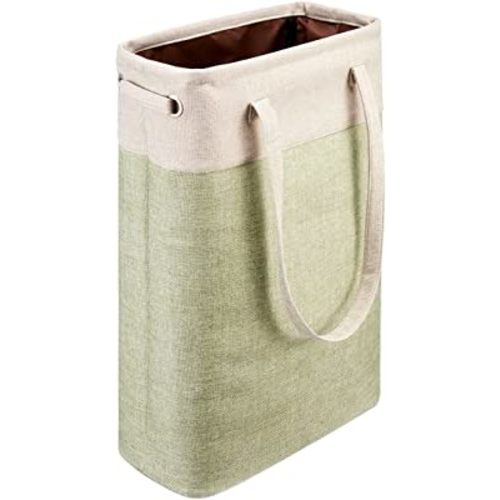 i BKGOO Laundry Basket with Handles Beige&Green Slim Laundry Bin Collapsible Dirty Clothes Basket Narrow Laundry Bag Foldable Dirty Hamper for Camping, Dorms, Apartments