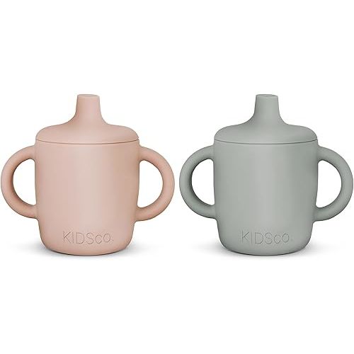 Silicone Sippy Cup and Training Cup for Baby 6 months+ Soft Spout and Handles Unbreakable Easy Grip for Babies 6-12 months and Toddlers 1-3 years 5oz/150ml (Grey Mist and Pink)