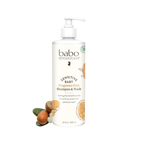 Babo Botanicals Sensitive Baby Fragrance-Free 2-in-1 Shampoo & Wash - Shea Butter, Calendula & Aloe Vera - EWG Verified - Cruelty-Free - Vegan - Pediatrician Tested - For Babies & Kids