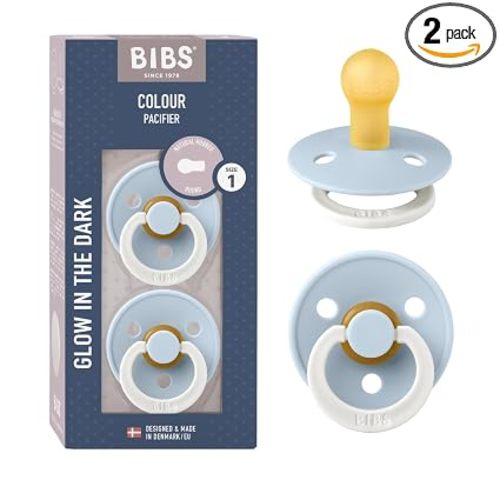 BIBS Pacifiers Colour Collection | Natural Rubber Baby Pacifier | Set of 2 BPA-Free Soothers | Made in Denmark | 0+ Months (Pack of 2) | Baby Blue Night