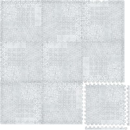 Play Platoon Large Baby Play Mat for Floor 9 Tile 72 x 72 in - Extra-Thick Interlocking Foam Tiles 24 x 24 in - Soft Puzzle Mats for Playroom - Neutral Playmat Rug - Grey, Boho Modern
