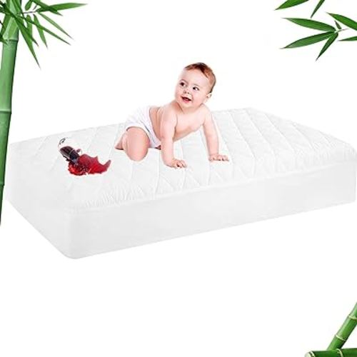 GRT 1 Pack Waterproof Crib Mattress Protector Rayon Made from Bamboo,Quilted Baby Mattress Cover Fitted Deep Pocket from 4" up to 9", Extra Breathable & Noiseless Toddler Mattress Pad 52"x28", White