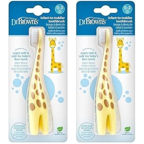 Dr. Brown's Infant-to-Toddler Training Toothbrush, Soft for Baby's First Teeth, Giraffe, 0-3 Years (Pack of 2)