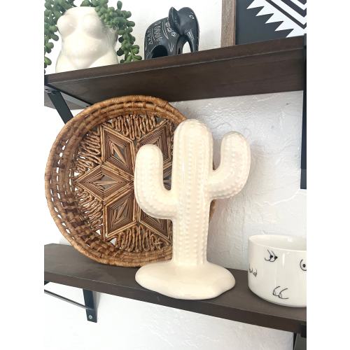 Ceramic Desert Saguaro Cactus Home Decor, Off White Cactus Figurine Desk Decor, Boho Off White Desert Cactus Plant Sculpture For Present