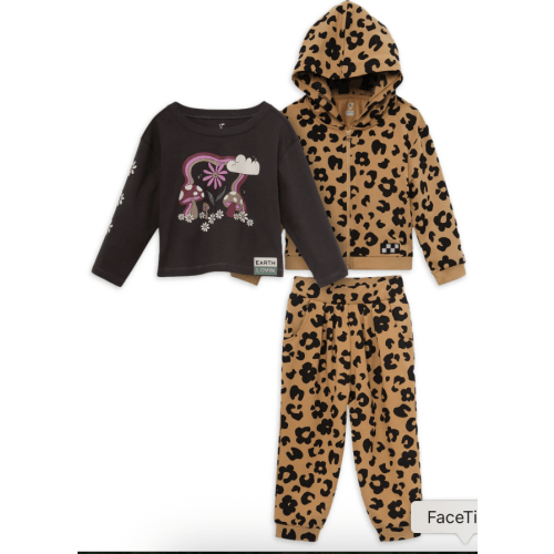 Little Star Organic Toddler Kids Girls French Terry Hoodie, T-Shirt, and Pants Set, 3-Piece Set, Sizes 12M-10