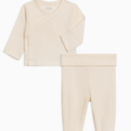 2-Piece Lacey Brushed Back Pointelle Kimono Top and Pant Set | 3-6