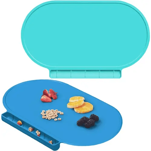 Silicone Placemat for Baby, Silicone Baby Toddlers Non-Slip Tablemats Stain Resistant Anti-Skid Reusable Dishwasher Safe Table Mats, Portable Food Mat Travel (Blue/Baby Blue)