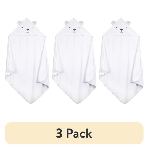 (3 pack) Gerber Baby Boy or Girl Unisex White Hooded Towel, One Size