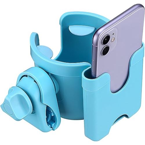 Suranew Adjustable Stroller Cup Holder with Phone Holder for Baby Stroller for Family Members, Sky Blue