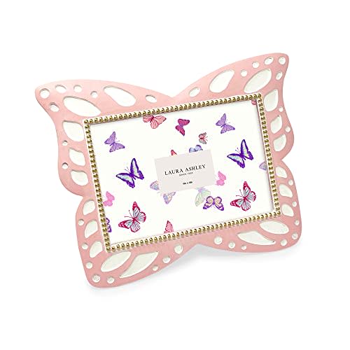 Laura Ashley 4x6 Horizontal Pink Resin Butterfly Picture Frame with Dotted Edges, Photo Frame with Black Fabric Easel, Made for Tabletop & Wall-Hanging Display (6x4, Pink)