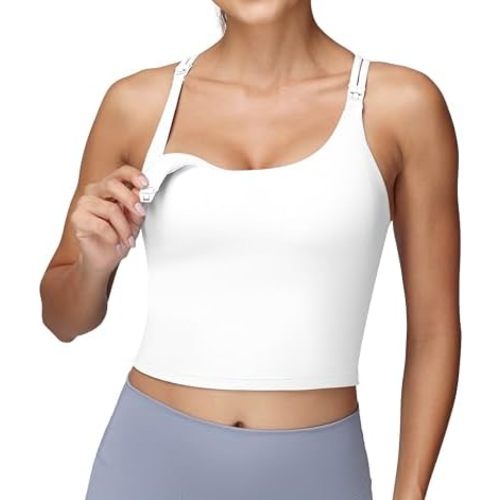 Foucome Nursing Tank Tops for Breastfeeding Longline Nursing Sports Bra Cross Back Workout Crop Top with Built in Bra