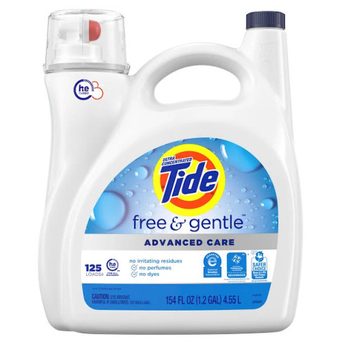 Tide Advanced Care Liquid Laundry Detergent, Free & Gentle, 125 Loads, 154 fl oz