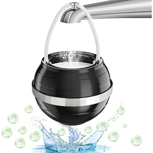 Bath Ball Filter-8 Stages Bathtub Water Filter Removes Hundreds of Contaminants for Softer, Smoother Skin | 2,500 Gallons of Filtration | BPA Free (Black)