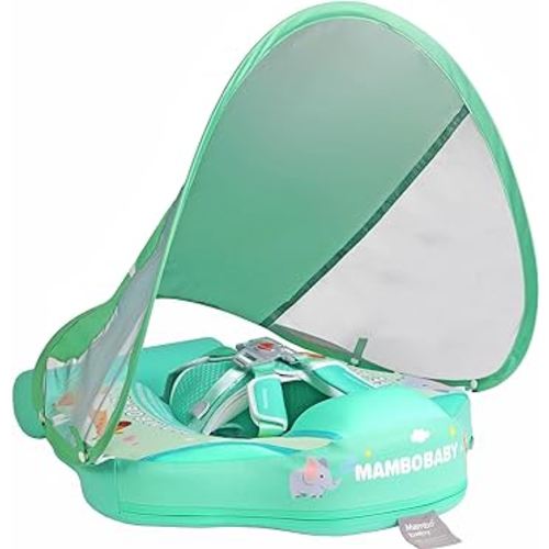 Mambobaby Float with Canopy Newest Size Improved Non Inflatable Infant Baby Pool Float Smart Mambo Float Swim Trainer Add Tail Baby Swim Float Mambo Baby Float Solid Air Free Water Waist Swimming Ring