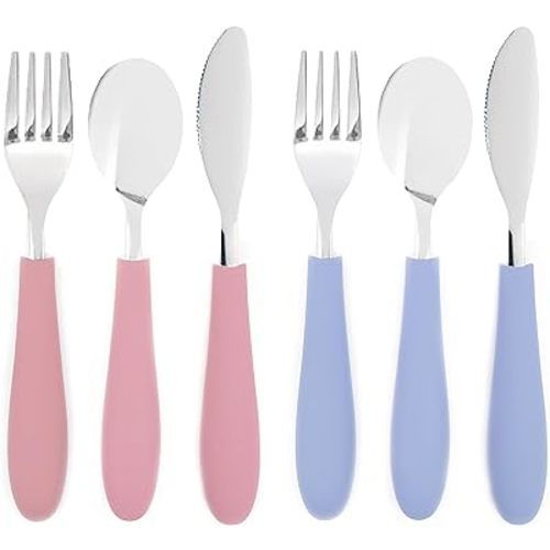 Elk and Friends Kids Silverware with Silicone Handle | Childrens Safe Flatware | Kids Utensils | Spoon + Fork + Knife set | 4 years+ | 6 Pieces