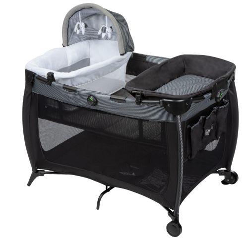 Monbebe Flex Deluxe Portable Baby Playard with Bassinet and Changer, Pinstripe