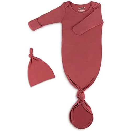 Newborn Baby Knotted Gown, Super Soft Silky Infant Long Sleeve Sleeper for Baby Girl and Boy Sleeping Bag with Hat