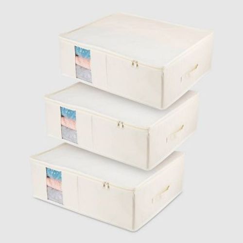 VUSIGN 3pk Under Bed Zippered Storage with Window Light Beige