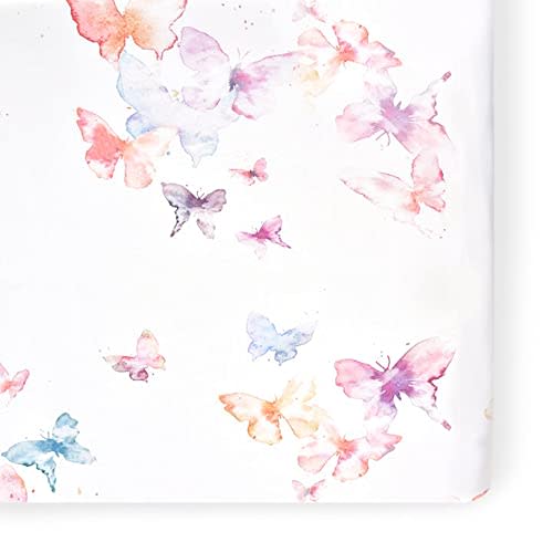 Oilo Crib Sheet, Breathable, Fitted, Turkish Cotton Jersey, 300 Thread Count, Machine Washable, Fits Standard Crib (28" x 52" x 6"), Toddler Bedding, Girl, Boy, & Neutral Nursery Design, Butterfly