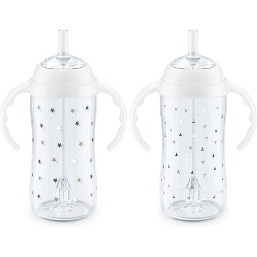 NUK Learner Straw Cup, 10oz, 2-Pack - Toddler Sippy Cup with Soft Straw for Easy Drinking, Suitable for Ages 8 Months and Up, Timeless Collection