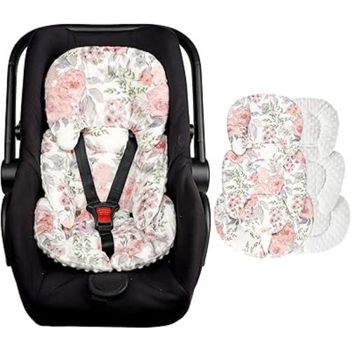 Infant Car Seat Insert, HNHUAMING Baby Car Seat Head & Body Support for Newborn, Ultra Soft Reversible Preemie Carseat Insert Cushion for Girls Boys, Fit Car Seat, Stroller, Swing, Bouncer, Pink