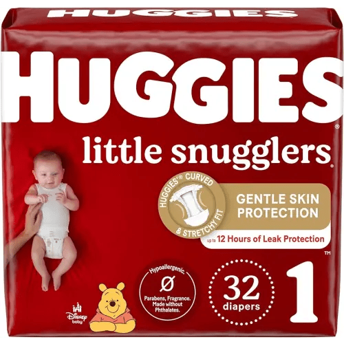 Huggies Size 1 Diapers, Little Snugglers Newborn Diapers, Size 1 (8-14 lbs), 32 Count