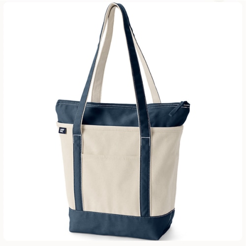 Medium Natural 5 Pocket Zip Top Long Handle Canvas Tote Bag | Lands' End