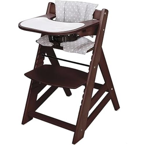 Wooden High Chair, Convertible Feeding Chair for Babies and Toddlers, Adjustable 3-in-1 Eating Chair, Easy to Clean, with Removable Tray, for 6M+, Mahogany