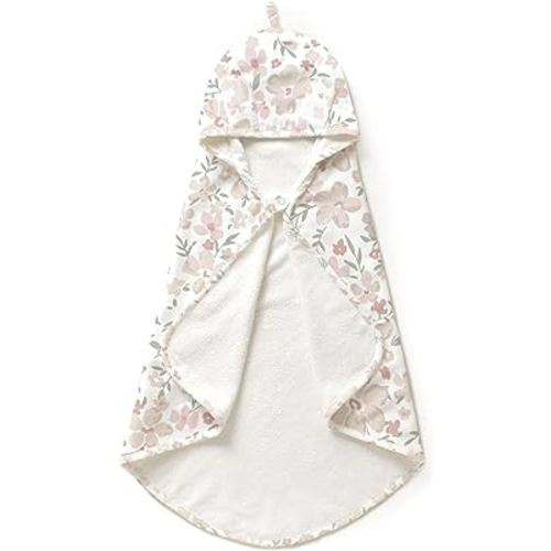 MakeMake Organics Organic Cotton Hooded Towel Baby Toddler GOTS Certified Organic Cotton Beach Poncho Towel Large Absorbent Non Toxic Neutral (Blossom, Diagonally 35"x35")