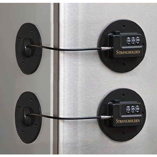Fridge Lock Combination, Refrigerator Lock for Kids, Fridge Locks for Kids - Take Care of your Family with Freezer Lock by Strongholden - No Keys Needed (Black & Round, 2pcs)