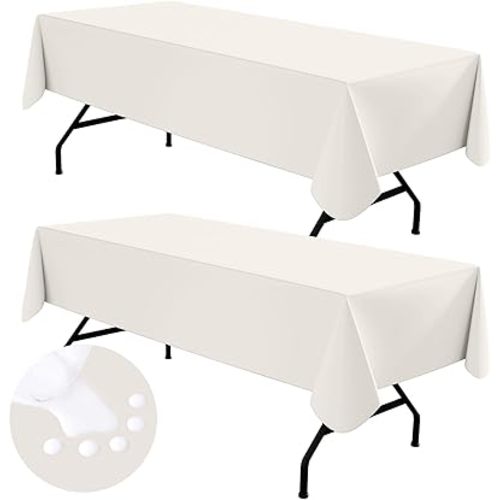 homing 2 Pack Rectangle Vinyl Tablecloth, Waterproof Spillproof Plastic Flannel Backed Table Cloth, Wipe Clean Table Cover for Dining Table, Buffet Parties and Camping (Beige, 60" x 84")