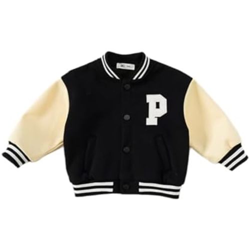 Meufam Baby Boy Girl Varsity Jacket Contrast Color Baseball Outwear Long Sleeve Button Down Letterman Embroidery Jacket