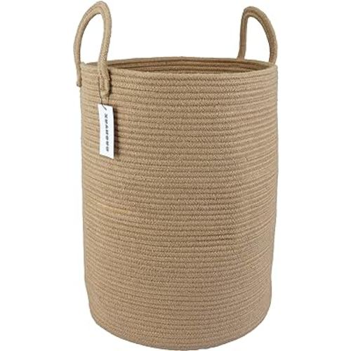 Cotton Rope Laundry Basket Hamper for Clothes Woven Storage Basket for Living Room Bedroom Boho Tall Rope Baskets for Blanket Toys Pillow Towels Baby Nursery Hamper Bin Large jute