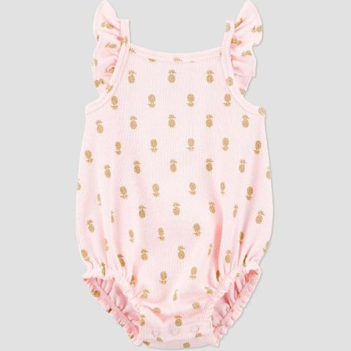 Carter's Just One You® Baby Girls' Pineapple Textured Romper - Pink Newborn: Cotton-Polyester Blend, Flutter Sleeves, Crotch Snap