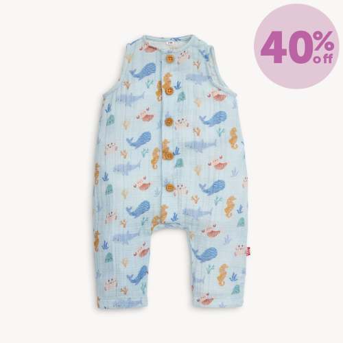 deep sea jubilee cotton gauze magnetic sleeveless romper – Magnetic Me