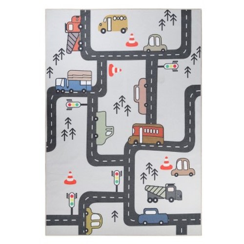 Construction Zone Non-Slip Kids Playroom Nursery Washable Indoor Area Rug, 5'x8', Blue - Blue Nile Mills