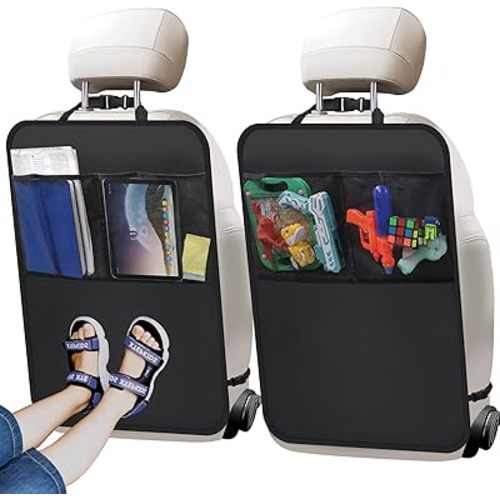 2 Pack Kick Mat Backseat Protector,Back Seat Cover for Kids,Car Seat Back Protectors with 2 Pocket Storage Organizer for Car, SUV, Minivan or Truck Seats