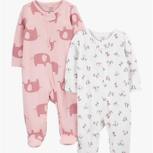 Simple Joys by Carter's Baby Girls' 2-way Zip Thermal Footed Sleep and Play, Pack of 2