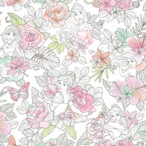 Disney Princess Royal Floral Peel and Stick Kids' Wallpaper - RoomMates: Vinyl, Self-Adhesive, Botanical, 28 Sq Ft Coverage