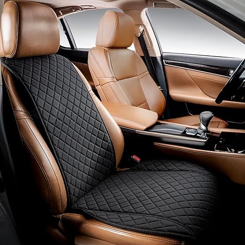 IVICY Linen Car Seat Cover for Cars - Non-Slip Soft & Breathable - Front Car Seat Protector Covers Universal Fits Most Automotive, Vans, SUVs, Trucks - 1 Unit - Black