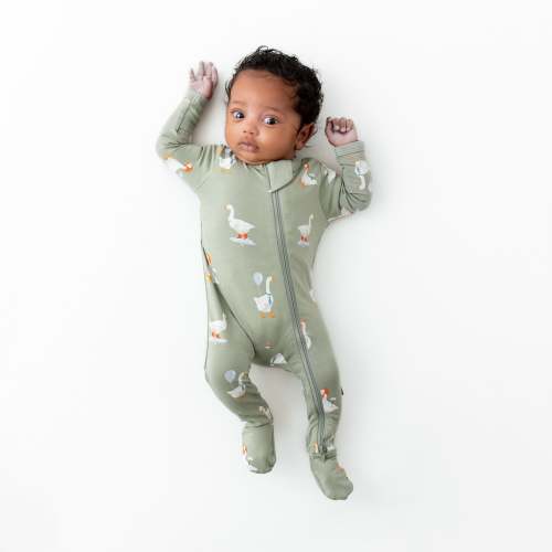 Zippered Footie in Silly Goose 3-6M