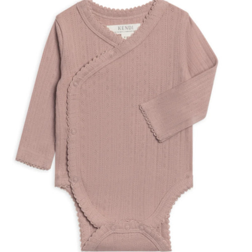 Hilda Brushed Back Pointelle Long Sleeve Kimono Bodysuit