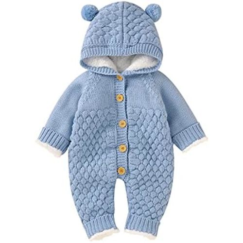 DovFanny Toddler Hooded Knitted Jumpsuit for Baby Boy Girl Sweater Romper Warm Long Sleeve Outfit